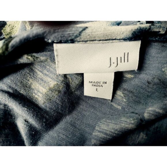 J. Jill Falling Leaves Slate Blue Floral Pullover Top Long Sleeves Detailed Sz L - Picture 4 of 4